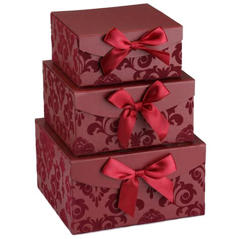 wooden box with red metal bow|Wooden Nesting Gift Boxes with Metal Bow, Set of 3.